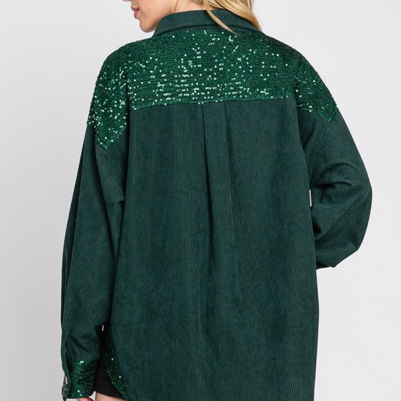 NEW SEWN and SEEN CORDUROY SEQUIN SHIRT SHACKET (2-colors) SM-LG HOLIDAY party - Picture 4 of 11